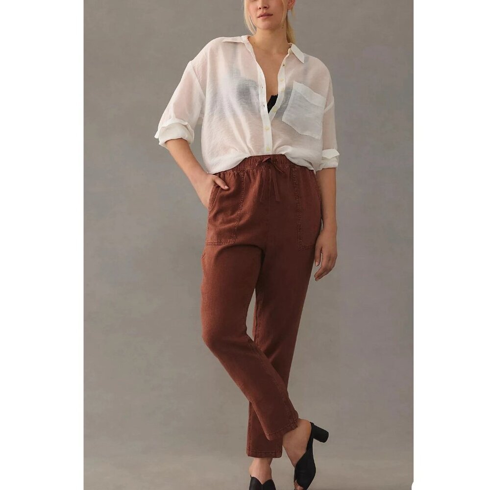 Anthropologie Pilcro Brown Linen Blend Drawstring Relaxed Pants Size Extra Small